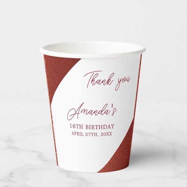 Vasos De Papel Rosa moderno Purpurina de cobre dorado dulce 16 cu (Anverso)