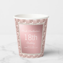 Vasos De Papel Rosa Oro Elegante Rosa y Perlas 18º cumpleaños