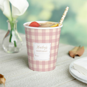 Vasos De Papel rosa pálido púrpura lavander preppy gingham plaid