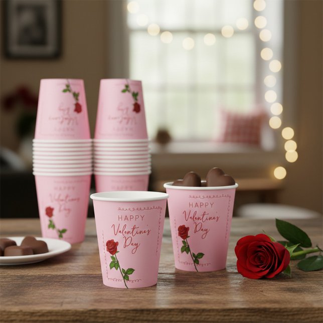 Vasos De Papel Rosa personalizada Feliz día de San Valentín  (Subido por el creador)