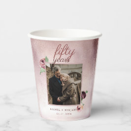 Vasos De Papel Rosa Purpurina de oro 50 años Boda Aniversario Ros