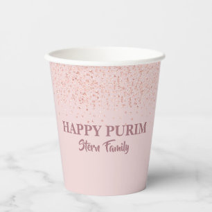 Vasos De Papel Rosa Purpurina de oro Feliz Purim