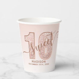 Vasos De Papel Rosa Purpurina de oro Script Dulce 16 Cumpleaños