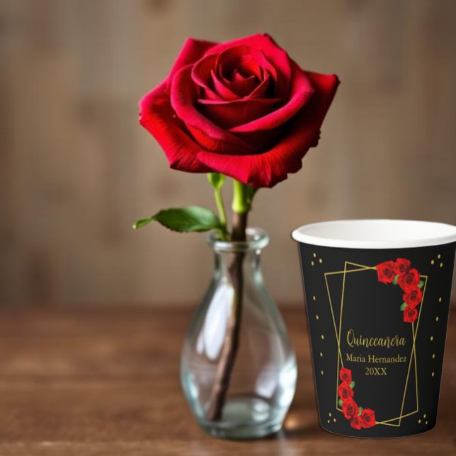 Vasos De Papel Rosa Roja Negro y Quinceañera de oro (Subido por el creador)