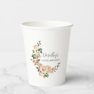 Vasos De Papel Rosa Rústico de Marfil Blanco 100 cumpleaños