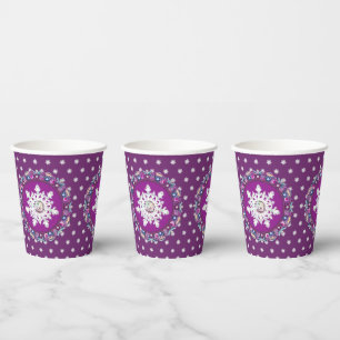 Vasos De Papel Rosada roja cardinal y copo de nieve