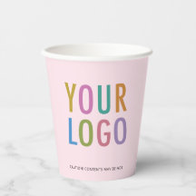 Vasos de papel rosados personalizados con logotipo