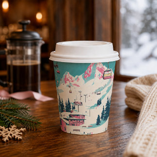 Vasos de papel rosados retro para fiesta Après Ski