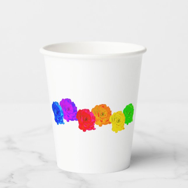 Vasos De Papel Rosas arcoiris con luz dulce (Anverso)