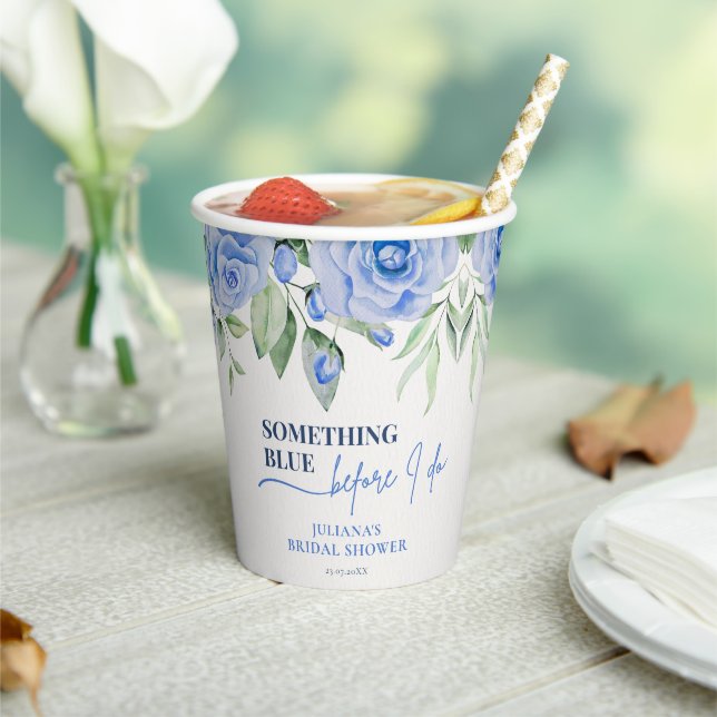 Vasos De Papel Rosas Azules Acuarela Algo Azul Antes de que Yo Lo (in situ)