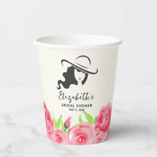 Vasos De Papel Rosas de Ducha de Novia de la Señora del Sombrero