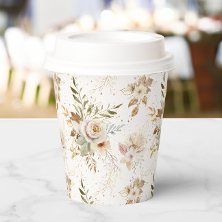 Vasos De Papel Rosas de otoño rústicos acuarela Botánica