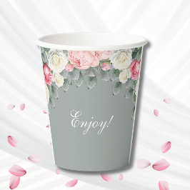 Vasos De Papel Rosas de Sage Green Vintage Garden Baby Shower