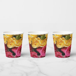 Vasos De Papel Rosas de tazas de papel amarillo y rosa