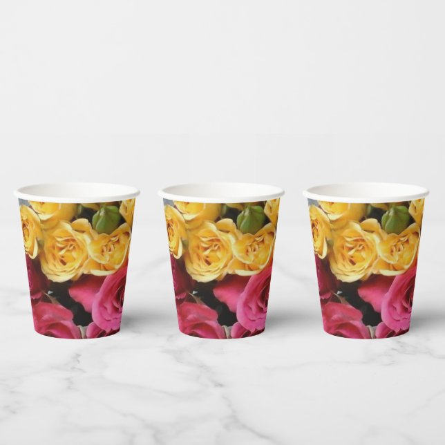 Vasos De Papel Rosas de tazas de papel amarillo y rosa (Multi)
