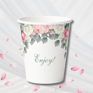 Vasos De Papel Rosas del Jardín de Vintage de Floral Rosa Baby Sh