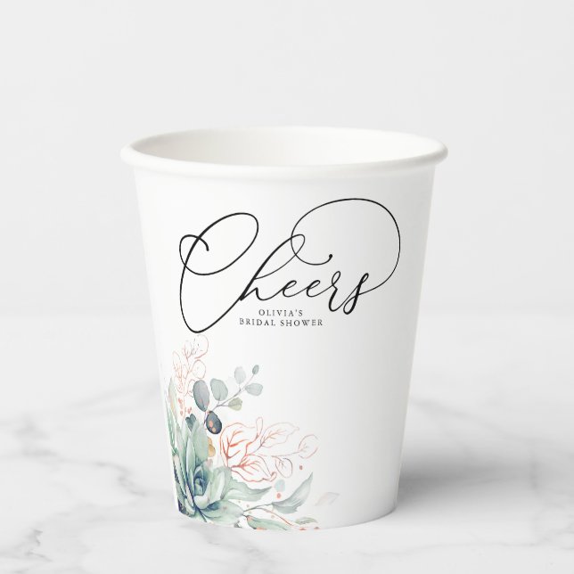 Vasos De Papel Rosas doradas suculentas hojas elegantes modernas (Anverso)