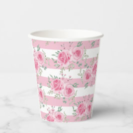 Vasos De Papel Rosas florales rosados bonitos Estrellas rosadas