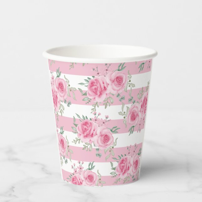 Vasos De Papel Rosas florales rosados bonitos Estrellas rosadas (Anverso)