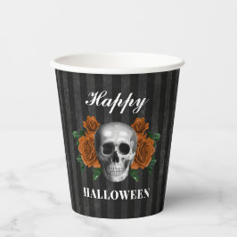Vasos De Papel Rosas góticos y cráneo Feliz Halloween
