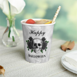 Vasos De Papel Rosas negros góticos y cráneo feliz Halloween