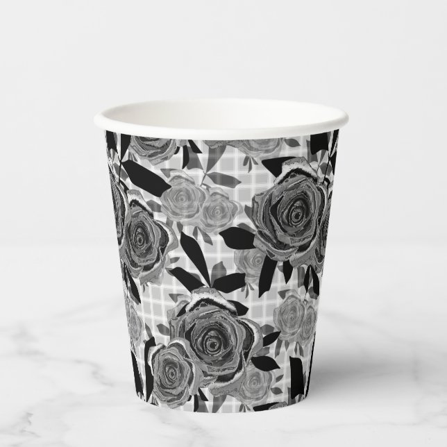 Vasos De Papel Rosas negros, rosas, negro y gris (Anverso)
