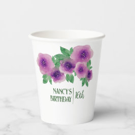 Vasos De Papel Rosas púrpura de color acuarela de texto verde 16º