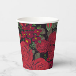 Vasos De Papel rosas rojas acuarelas sobre negro,
