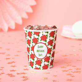Vasos De Papel Rosas Rojas con Capullos
