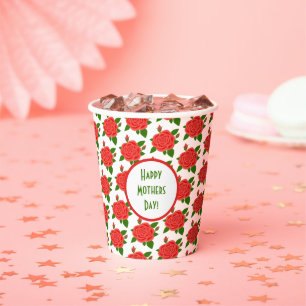 Vasos De Papel Rosas Rojas con Capullos