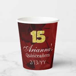 Vasos De Papel Rosas Rojas, Oro 15, Tiara Quinceañera