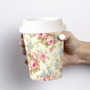 Vasos De Papel Rosas románticos de inglés rosado en amarillo páli
