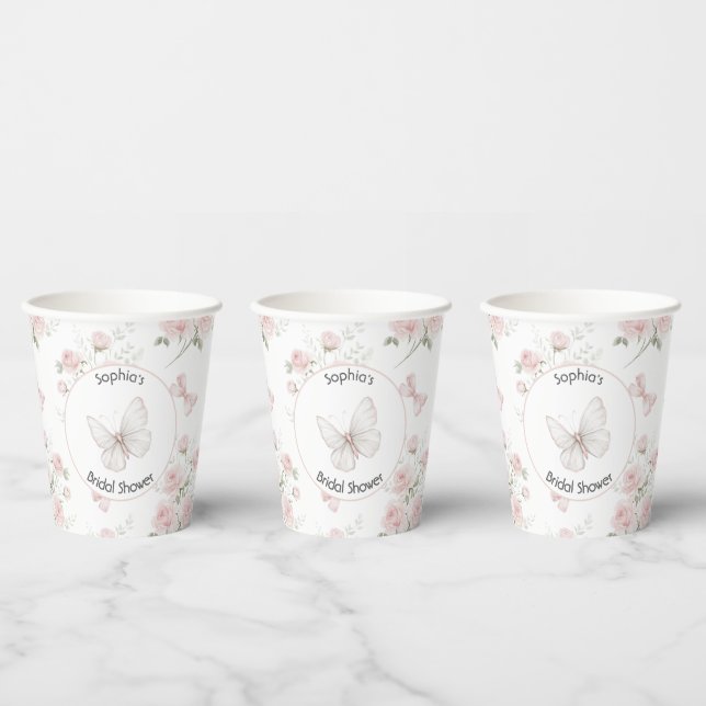 Vasos De Papel Rosas Rosadas Lazos Regader de Boda (Multi)