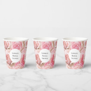 Vasos De Papel Rosas rosadas románticas regadera floral nupcial