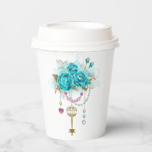Vasos De Papel Rosas turquesas con llaves