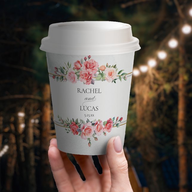 Vasos De Papel Roses rosados de color acuático romántico (Subido por el creador)