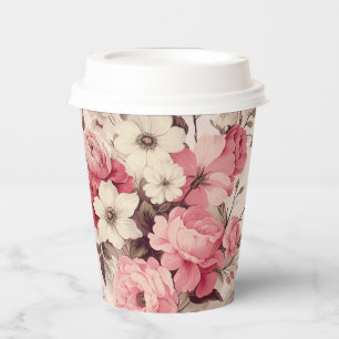 Vasos De Papel Roses rosados de color de agua romántico y flores