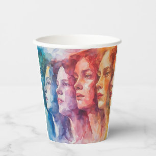 Vasos De Papel Rostros de las mujeres - Pintura de acuarela