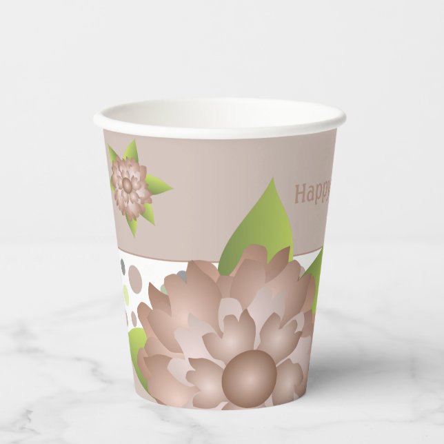 Vasos De Papel Rosy Beige Floral (Anverso)