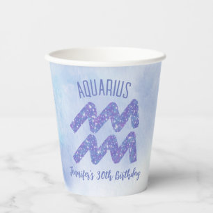 Vasos De Papel Rótulo de Astrología Púrpura de Cute Aquarius Fies