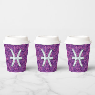 Vasos De Papel Rótulo Pisces Zodiac en camo digital rosado