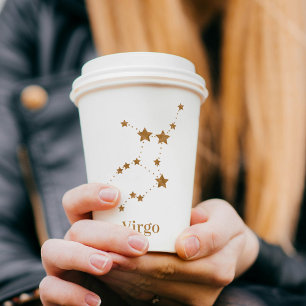 Vasos De Papel Rótulo Zodiaco moderno Virgo de Oro Tierra de el