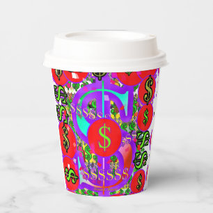 Vasos De Papel Rótulos del Dólar Rojo