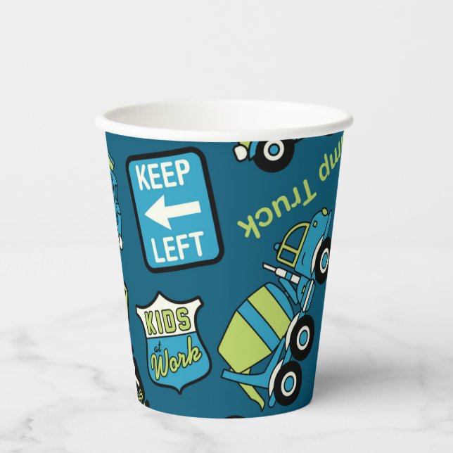 Vasos De Papel Rótulos y camiones de construcción (Anverso)