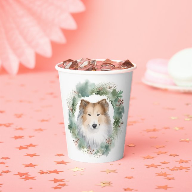 Vasos De Papel Rough Collie Navidades Wreath Festive Pup (in situ)