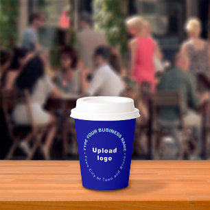 Vasos De Papel Round Pattern Business Brand Texts on Blue
