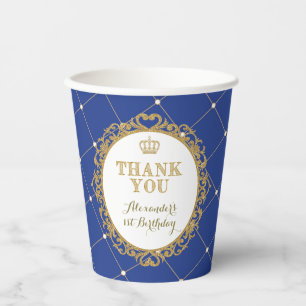 Vasos De Papel Royal Blue Gold Prince Baby Boy fiesta de cumplea