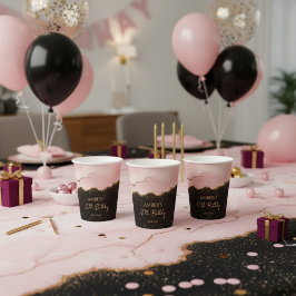 Vasos De Papel Rubor Champagne Oro Glitter Abstracto Acuarela