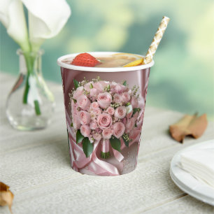 Vasos De Papel "Rubor de Amor: Un Ramillete de Romance Atemporal"