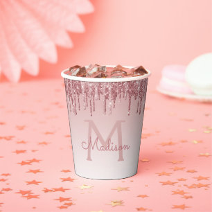 Vasos De Papel Rubor de oro rosa brillo rosa y destellos monogram